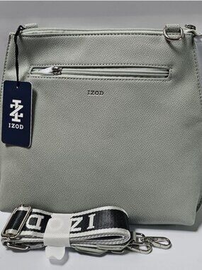 Izod  Purse Sage Pebbled Crossbody Handbag with Branded Strap Zipper Closure